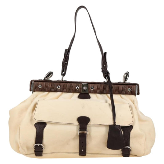 Salvatore Ferragamo Gancini handbag Leather, BEIGE, LEATHER, Handbag