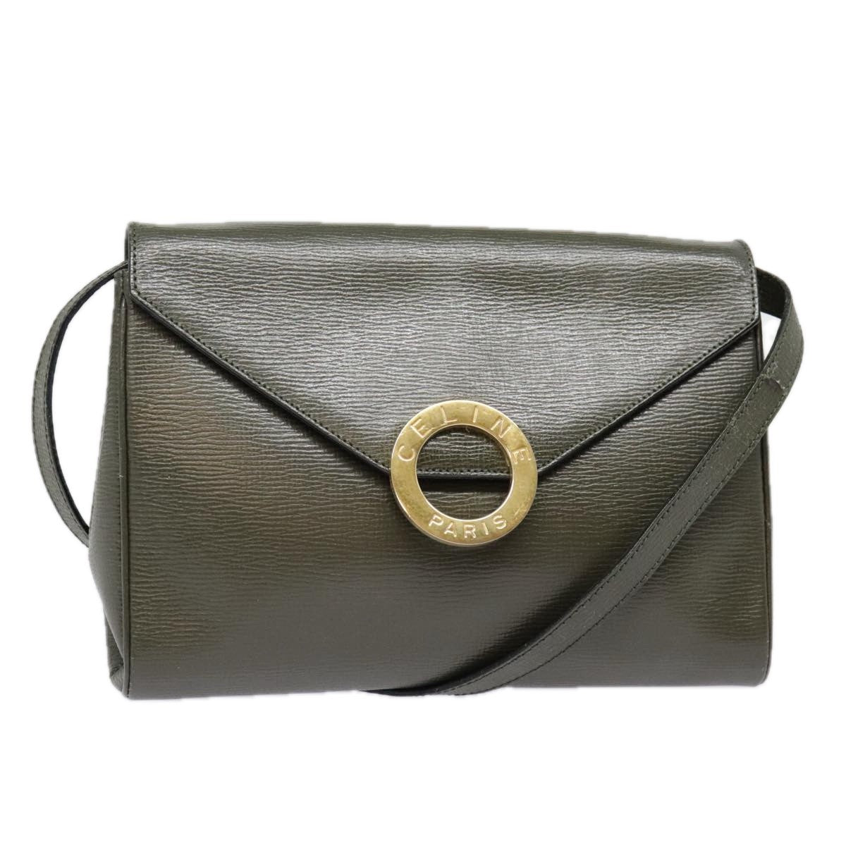 Celine Vintage Circle Logo Crossbody Bag Leather, KHAKI, LEATHER, Crossbody bag
