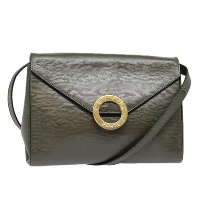 Celine Vintage Circle Logo Crossbody Bag Leather, KHAKI, LEATHER, Crossbody bag