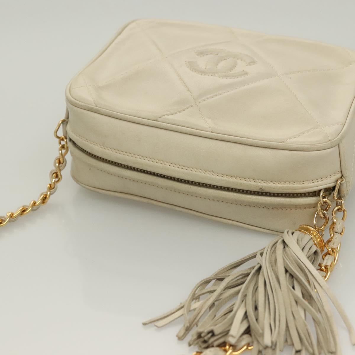 Chanel Camera CC Tassel Bag Leather, BEIGE, LEATHER, Crossbody bag