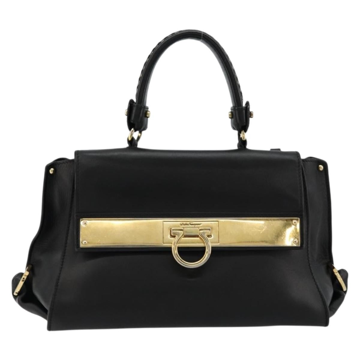 Salvatore Ferragamo Sofia Satchel Leather, Black, Leather, Handbag
