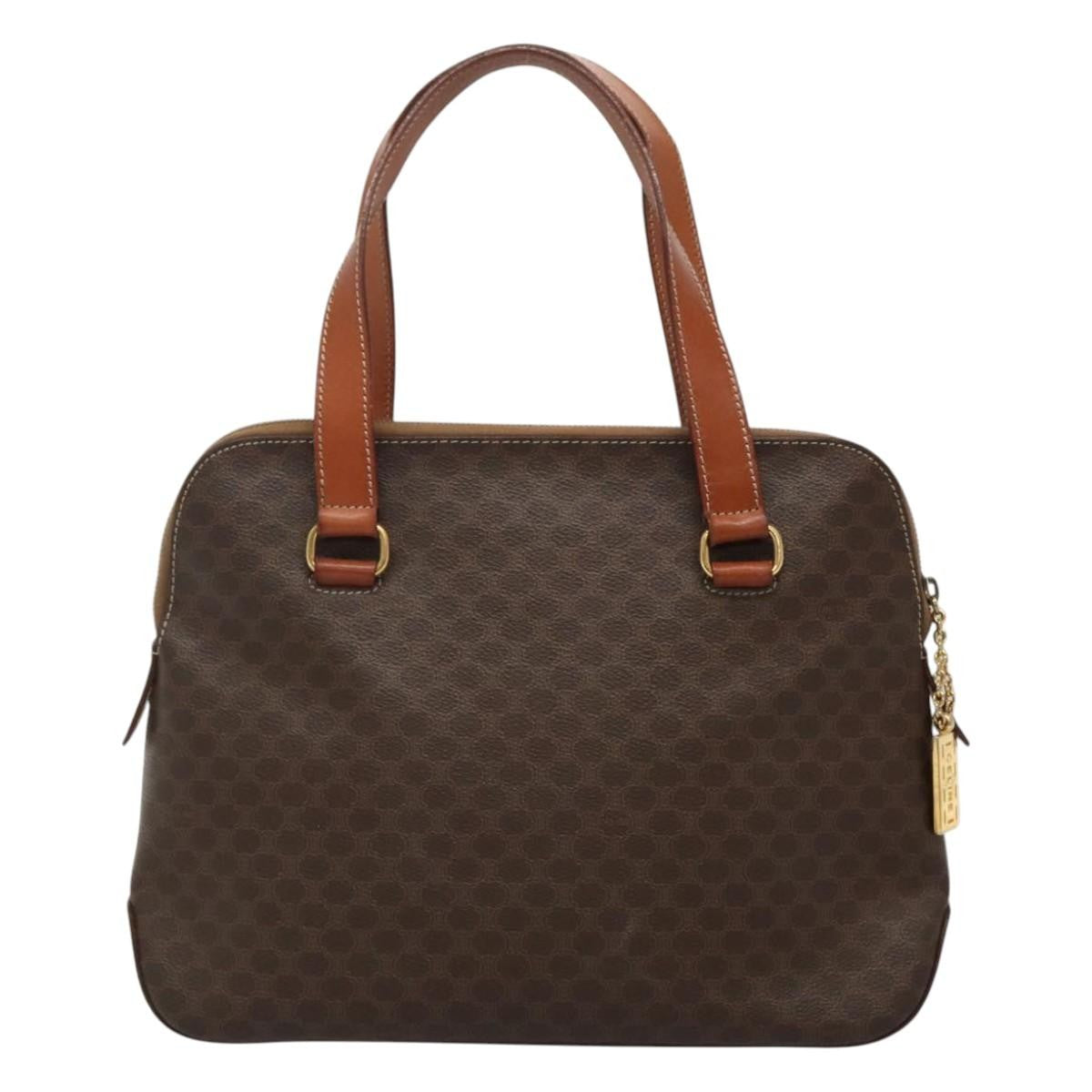 Celine Vintage Macadam Handbag Canvas and Leather, BROWN, CANVAS, Handbag