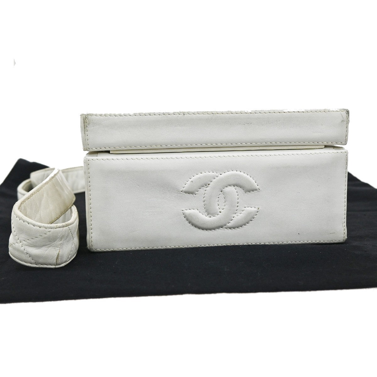 Chanel CC Logo Chain Handbag Canvas and Leather, ECRU, CALFSKIN, Handbag