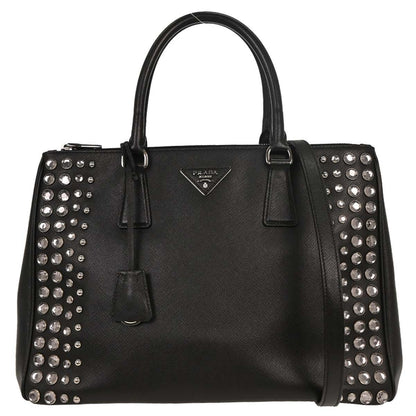Prada Grommet Galleria Double Zip Tote City Calfskin, BLACK, LEATHER, Shoulder bag
