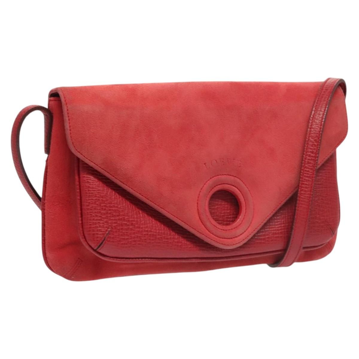 Loewe Anagram Shoulder Bag Leather, RED, SUEDE, Shoulder bag