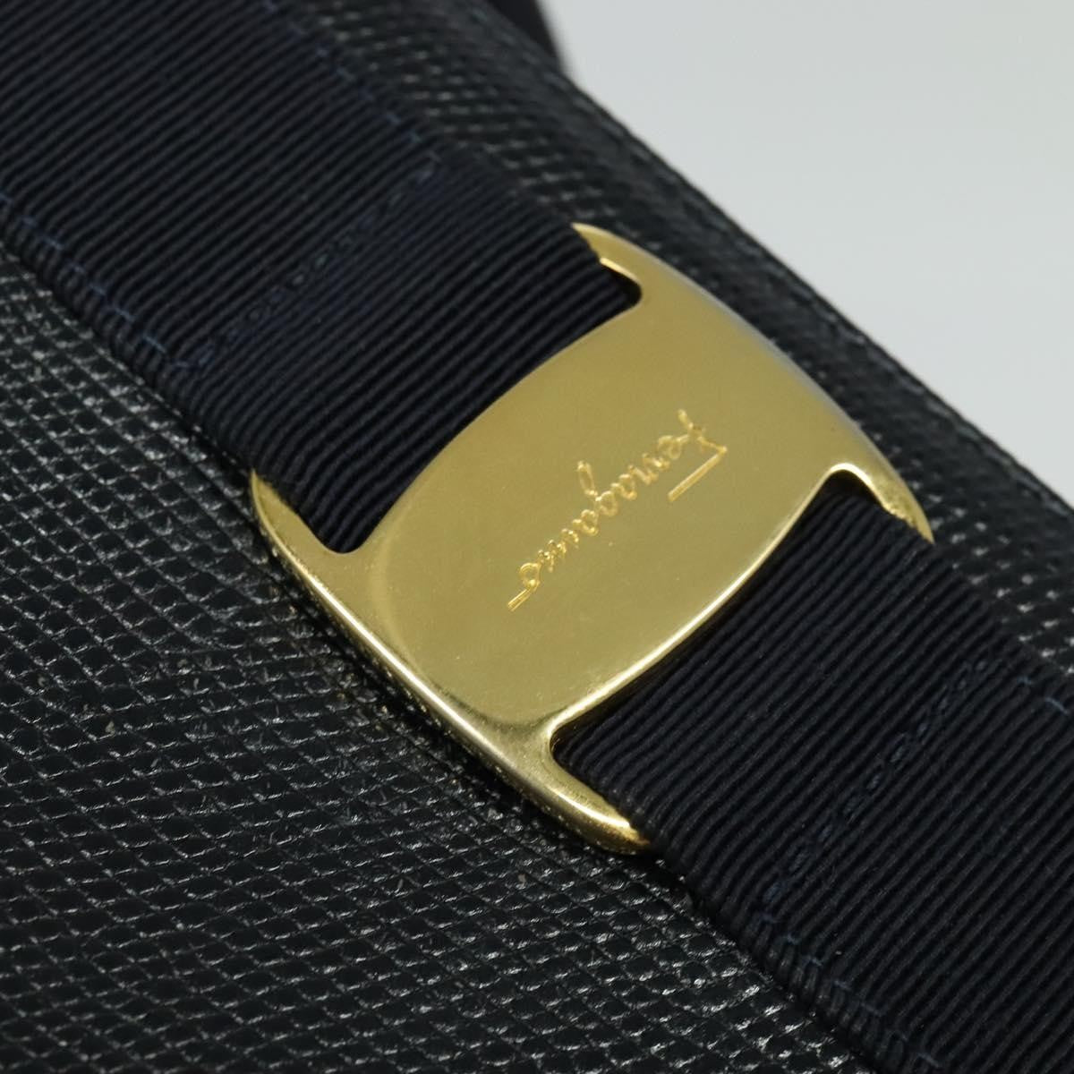 Salvatore Ferragamo Vintage Vara Bow Tote Lizard Embossed Leather, NAVY, LEATHER, Tote bag