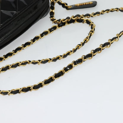 Chanel Vintage Square Front Pocket Camera Bag Quilted Patent, BLACK, LEATHER, Crossbody bag