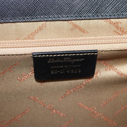 Salvatore Ferragamo Double Gancini Top Handle Bag Saffiano Leather, BLACK, LEATHER, Handbag