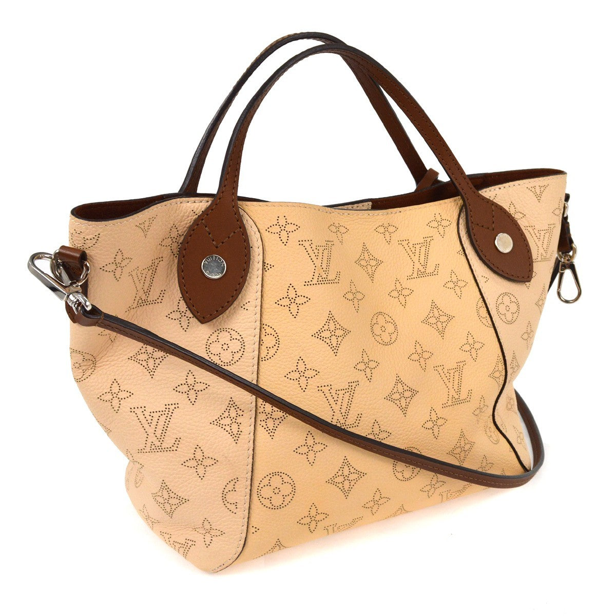 Louis Vuitton Hina Handbag Mahina Leather, BEIGE, LEATHER, Tote bag