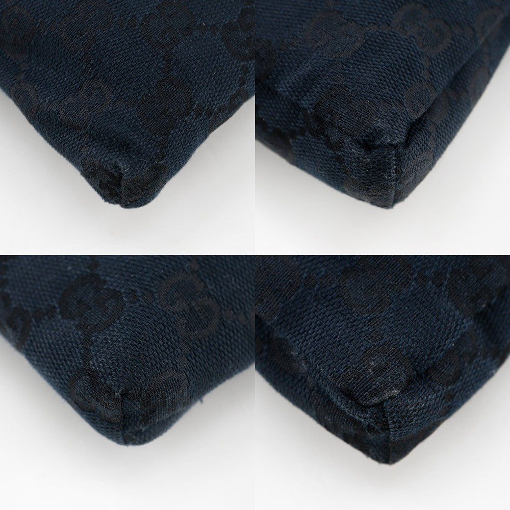 Gucci Vintage Double Belt Bag GG Canvas with Leather, BLACK, CANVAS, Shoulder bag