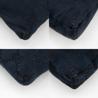 Gucci Vintage Double Belt Bag GG Canvas with Leather, BLACK, CANVAS, Shoulder bag