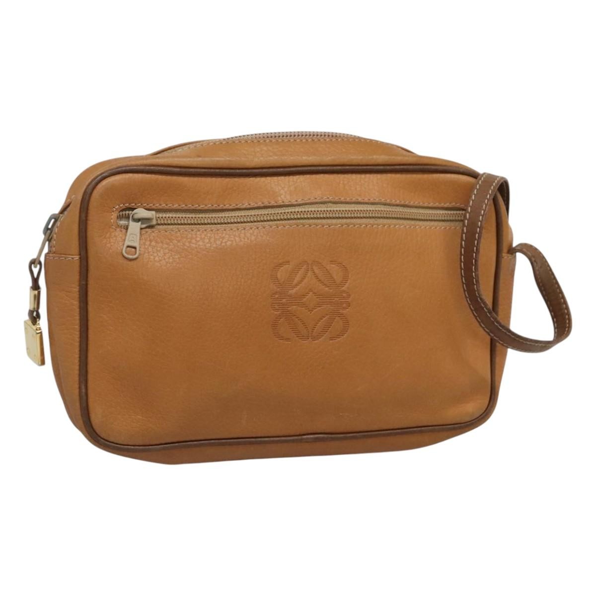 Loewe Anagram Clutch Bag Leather, BROWN, LEATHER, Clutche & pouche