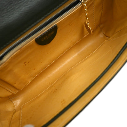 Celine Vintage Shoulder Bag Leather, GREEN, LEATHER, Shoulder bag