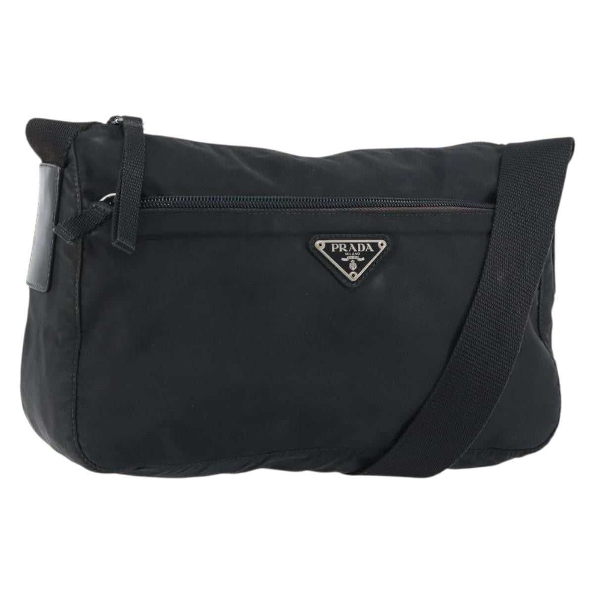 Prada Front Zip Messenger Bag Tessuto, BLACK, NYLON, Shoulder bag