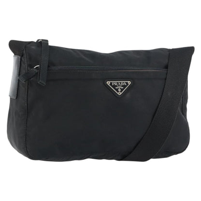 Prada Front Zip Messenger Bag Tessuto, BLACK, NYLON, Shoulder bag