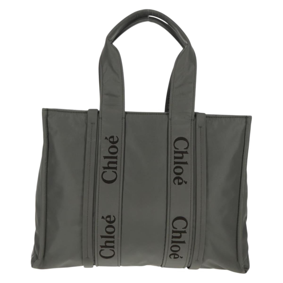 Chloe Woody Tote Recycled Nylon, GRAY, NYLON, Tote bag