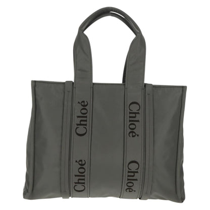 Chloe Woody Tote Recycled Nylon, GRAY, NYLON, Tote bag