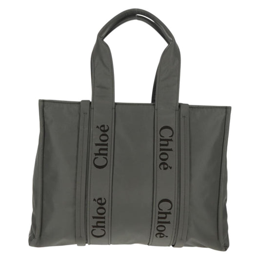 Chloe Woody Tote Recycled Nylon, GRAY, NYLON, Tote bag