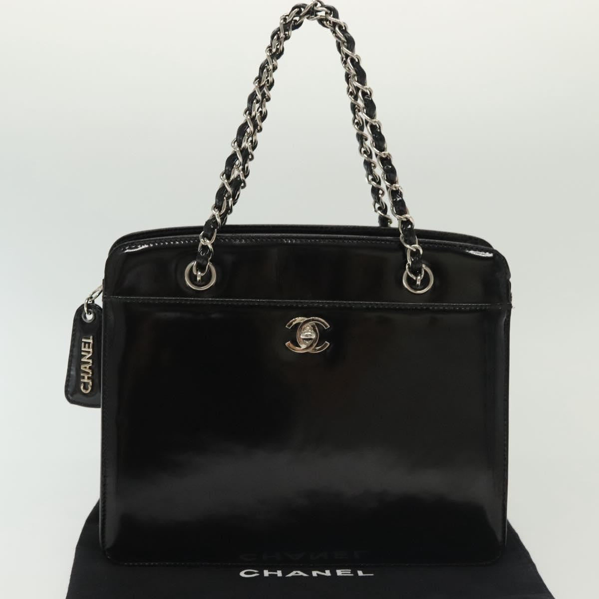 Chanel Vintage CC Lock Pocket Chain Tote Patent, BLACK, PATENT_LEATHER, Handbag