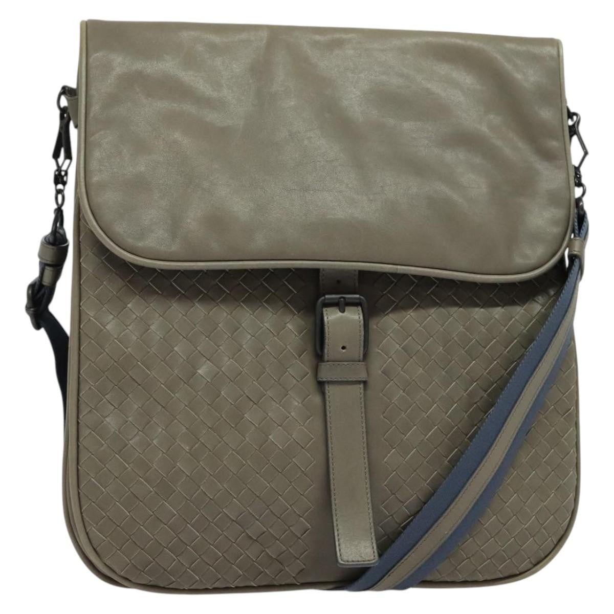 Bottega Veneta Vintage Flap Shoulder Bag Intrecciato leather, GRAY, LEATHER, Shoulder bag