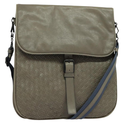 Bottega Veneta Vintage Flap Shoulder Bag Intrecciato leather, GRAY, LEATHER, Shoulder bag
