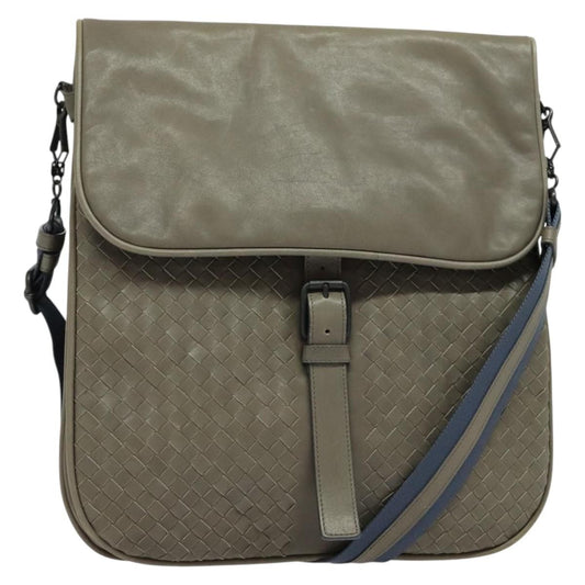 Bottega Veneta Vintage Flap Shoulder Bag Intrecciato leather, GRAY, LEATHER, Shoulder bag