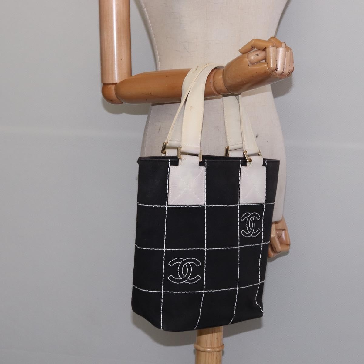 Chanel Chocolate Bar CC Logo Tote Canvas, BLACK, CANVAS, Tote bag