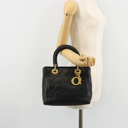 Christian Dior Vintage Lady Dior Bag Cannage Quilt Lambskin, Black, Leather, Handbag