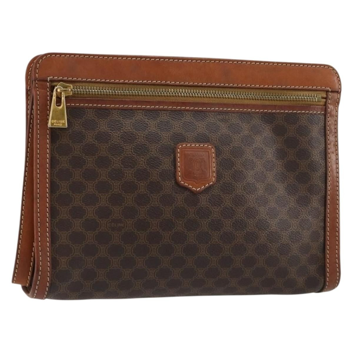 Celine Logo Triomphe Pouch Canvas and leather, Brown, Canvas, Clutch