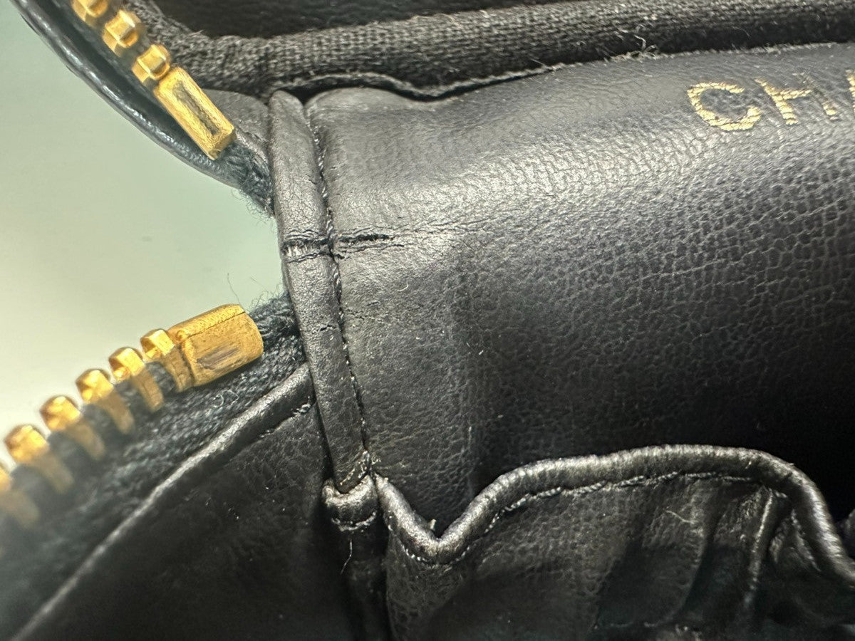 Chanel Vintage Timeless Cosmetic Case Caviar, Black, Leather, Handbag