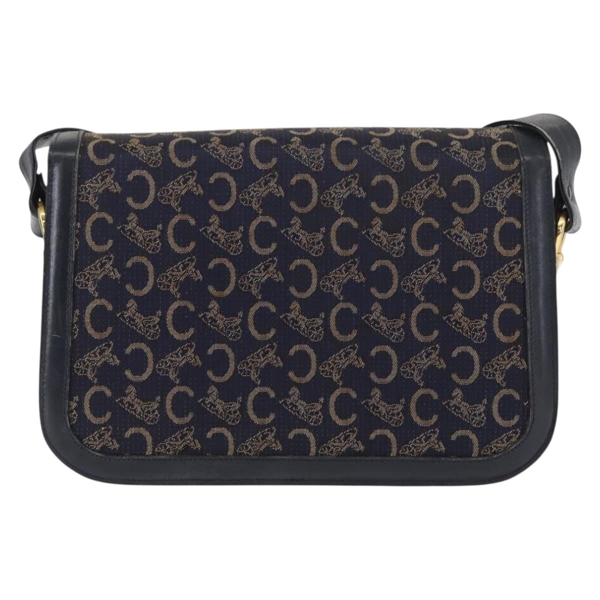 Celine Horse Carriage Shoulder bag Canvas and Leather, NAVY, CANVAS, Shoulder bag