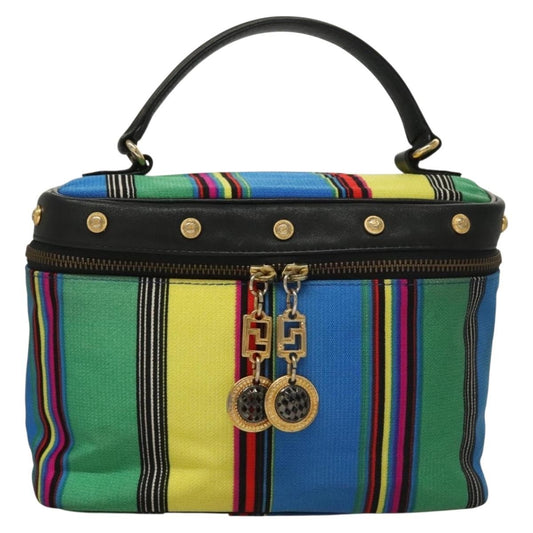 Versace Vanity Hand Bag Canvas and Leather, BLUE, CANVAS, Clutche & pouche