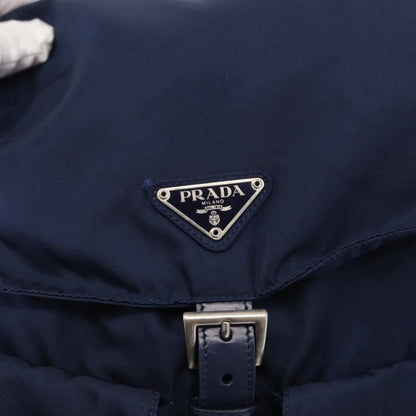 Prada Vela Double Front Pocket Backpack Tessuto with Saffiano Leather, BLUE, NYLON, Backpack