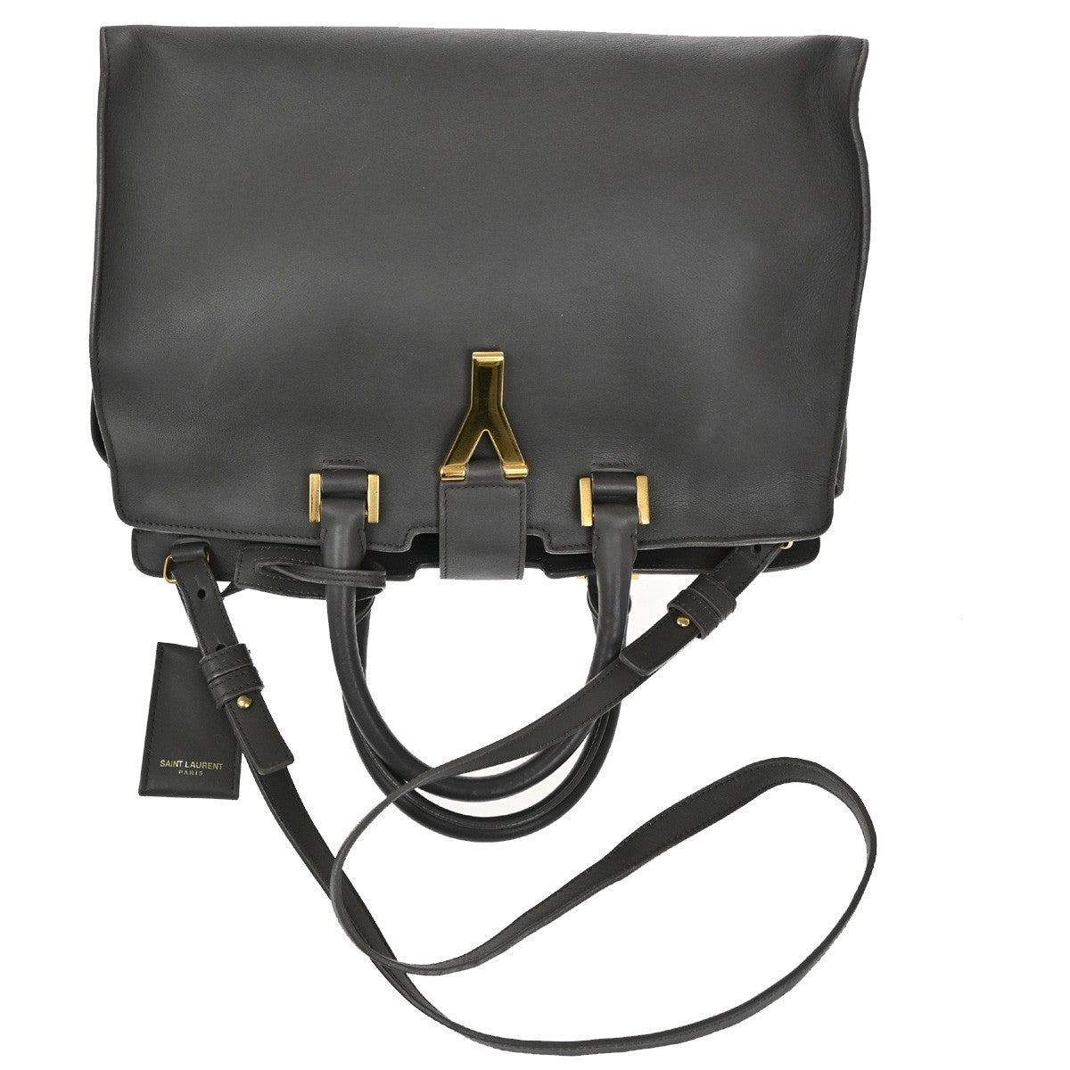 Saint Laurent Classic Y Cabas Leather, GRAY, LEATHER, Handbag