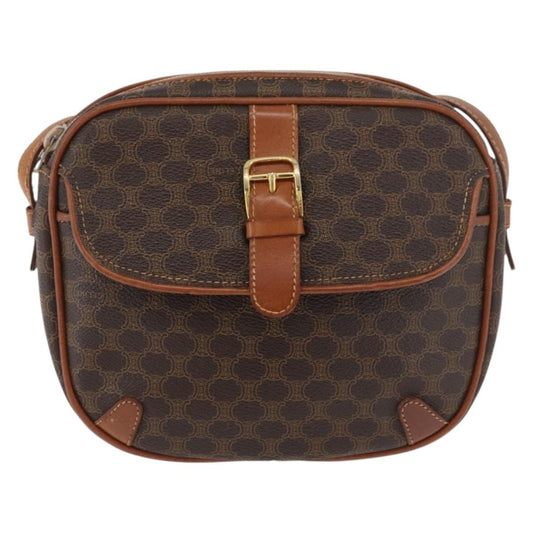 Celine Vintage Macadam Shoulder Bag Canvas, Brown, PVC, Shoulder Bag