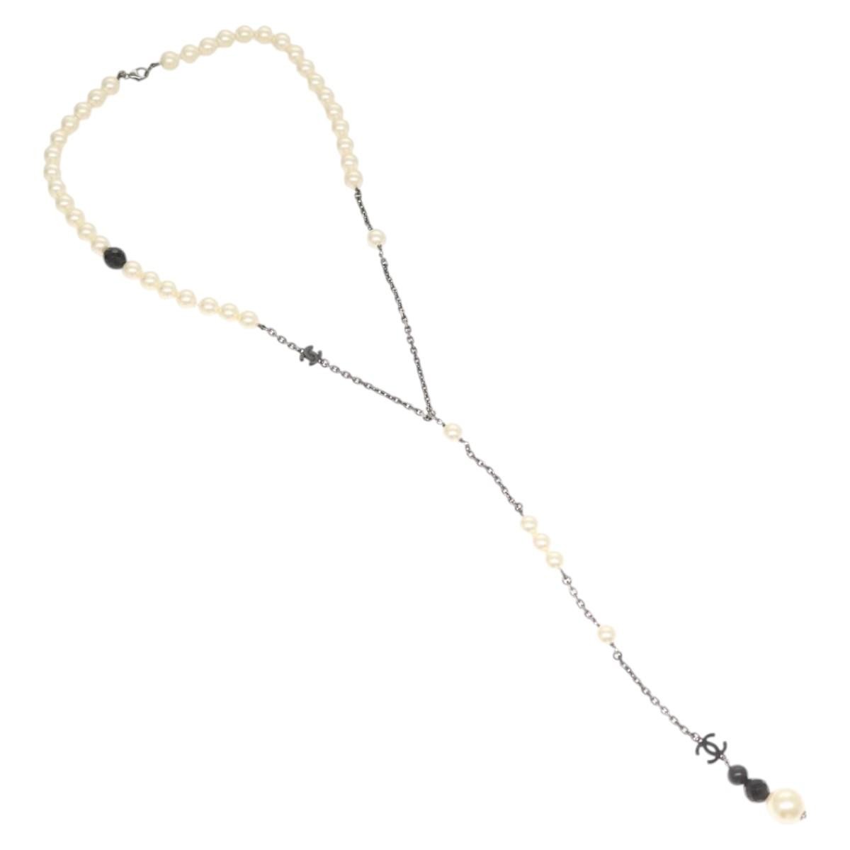 Chanel CC Pearl Necklace Faux Pearls and Metal, WHITE, METAL, Necklace