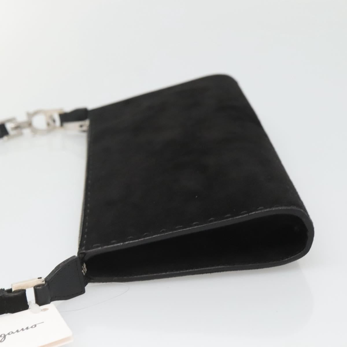 Salvatore Ferragamo Gancini handbag Suede, BLACK, SUEDE, Handbag