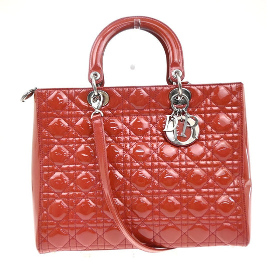 Christian Dior Vintage Lady Dior Bag Cannage Quilt Patent, RED, PATENT_LEATHER, Handbag