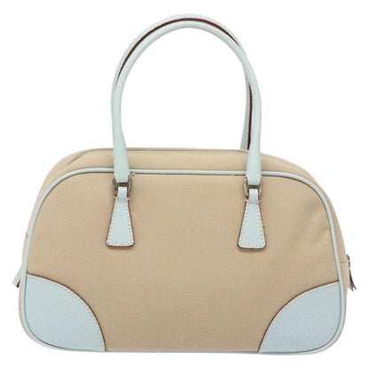 Prada Bauletto Bag Canvas with Leather, BEIGE, CANVAS, Handbag
