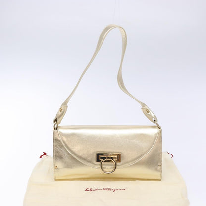 Salvatore Ferragamo Gancini Shoulder Bag Leather, GOLD, LEATHER, Shoulder bag