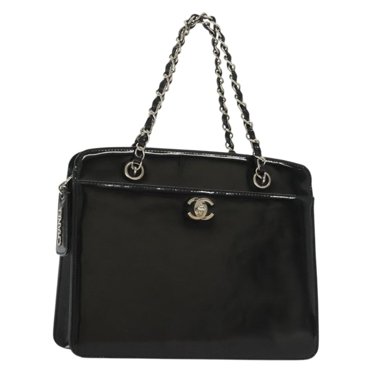 Chanel Vintage CC Lock Pocket Chain Tote Patent, BLACK, PATENT_LEATHER, Handbag