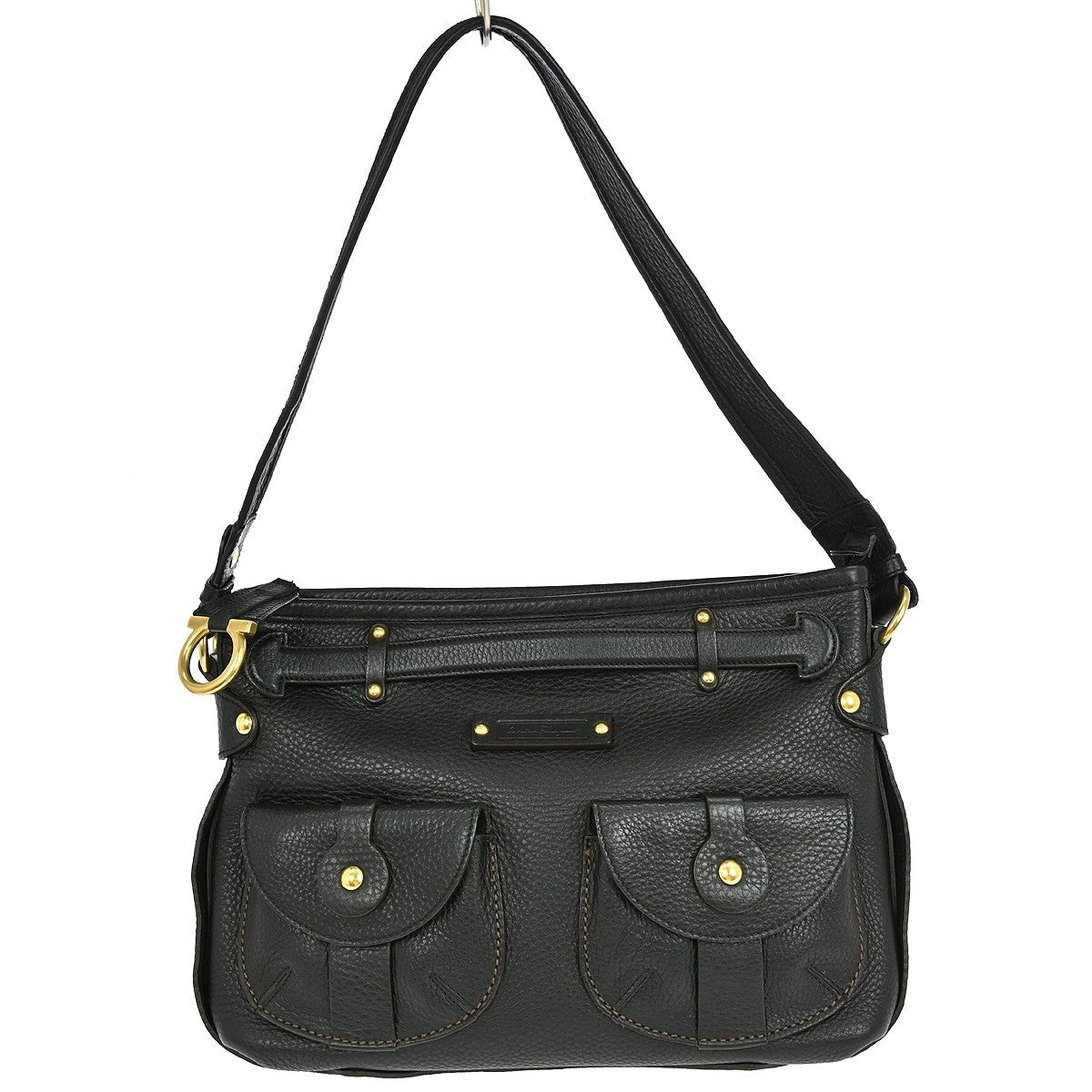 Salvatore Ferragamo Vintage Shoulder Bag Leather, BLACK, LEATHER, Shoulder bag