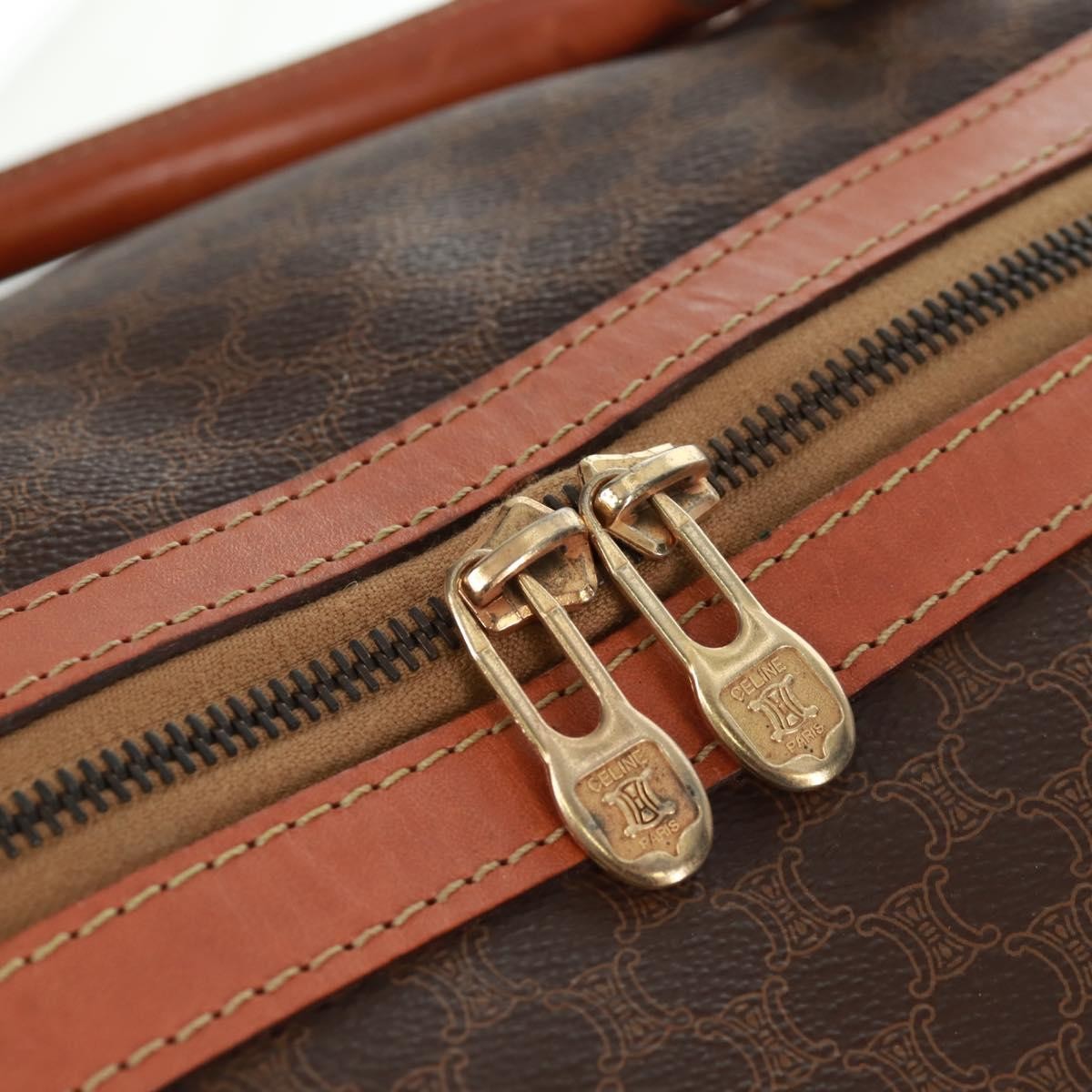 Celine Vintage Macadam Boston bag Canvas and Leather, BROWN, CANVAS, Travel bag