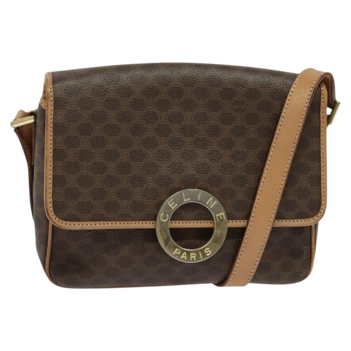 Celine Vintage Macadam Shoulder Bag Canvas and Leather, BROWN, CANVAS, Shoulder bag