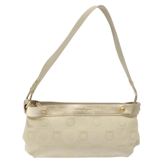 Salvatore Ferragamo Gancini Shoulder Bag Canvas, BEIGE, CANVAS, Shoulder bag