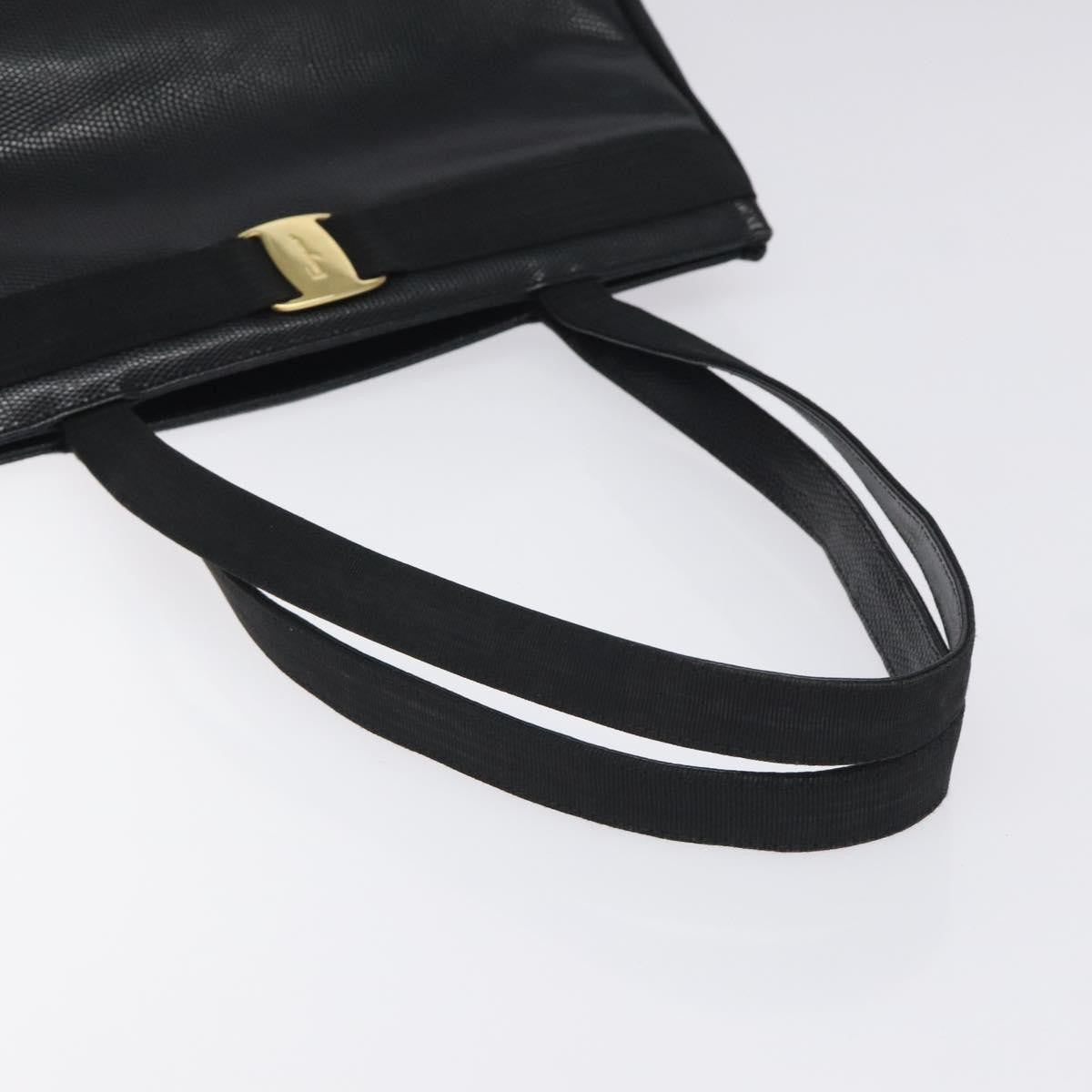 Salvatore Ferragamo Vintage Vara Bow Tote Lizard Embossed Leather, BLACK, LEATHER, Tote bag