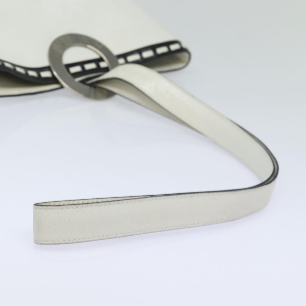 Celine Circle logo Leather, WHITE, LEATHER, Shoulder bag