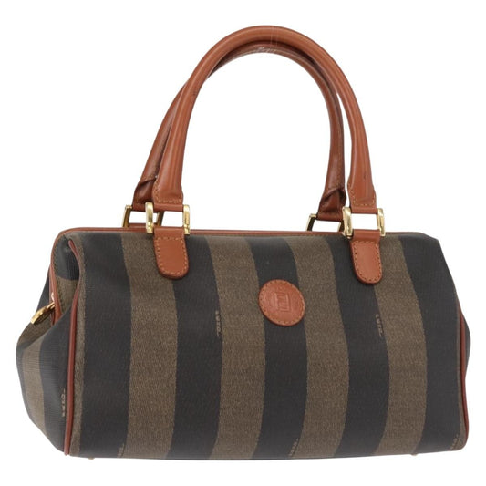 Fendi Vintage Pequin Convertible Boston Bag Coated Canvas, BROWN, CANVAS, Handbag