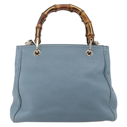 Gucci Bamboo Shopper Tote Leather, BLUE, LEATHER, Handbag