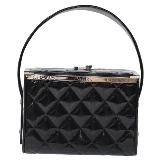 Chanel Vintage Metal Box Bag Quilted patent, Black, Patent Leather, Handbag